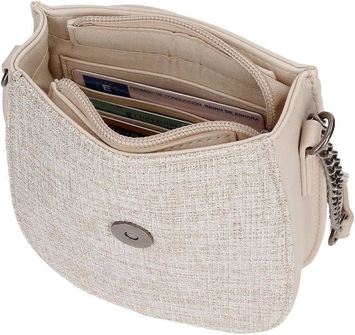Pepe Jeans Maddie Mobile Umhängetasche Beige 13,5x17,5x4 cm Polyester mit Details aus Kunstleder Bei