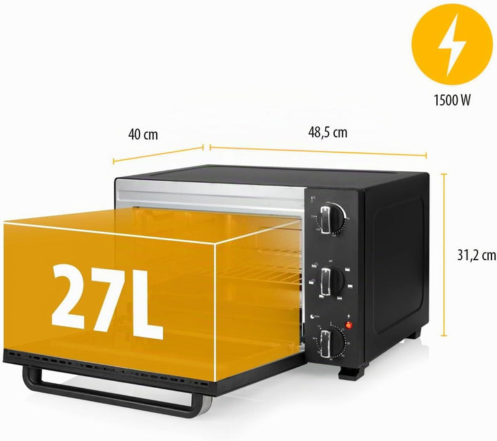 Tristar Heissluftofen, 27L Kapazität, 1500W, 6 Heizarten, Umluftfunktion, 90 Min Timer, 90–230 °C Th