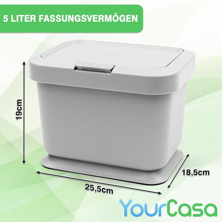 YourCasa® Biomülleimer Küche 5L - geruchsdichter Bio Mülleimer mit Deckel & Knopfdruck-Mechanismus -