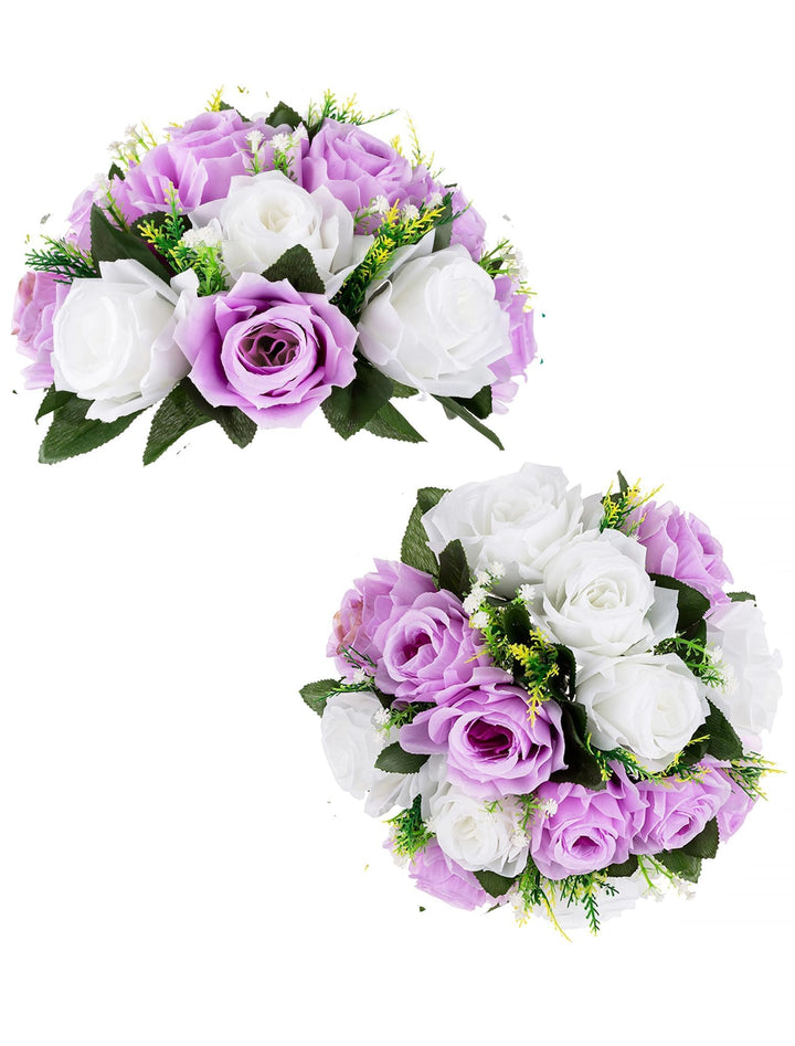 BLOSMON Blumenstrauss Blumengestecke Künstlich Deko Rose 2 Pcs Flieder &amp; Weiss Künstliche Blumenstra