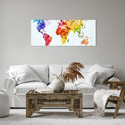 Panorama Bilder auf Leinwand 100x40cm Leinwandbild Welt Karte Bunt Kontinente Gross Wanddeko Bild Sc