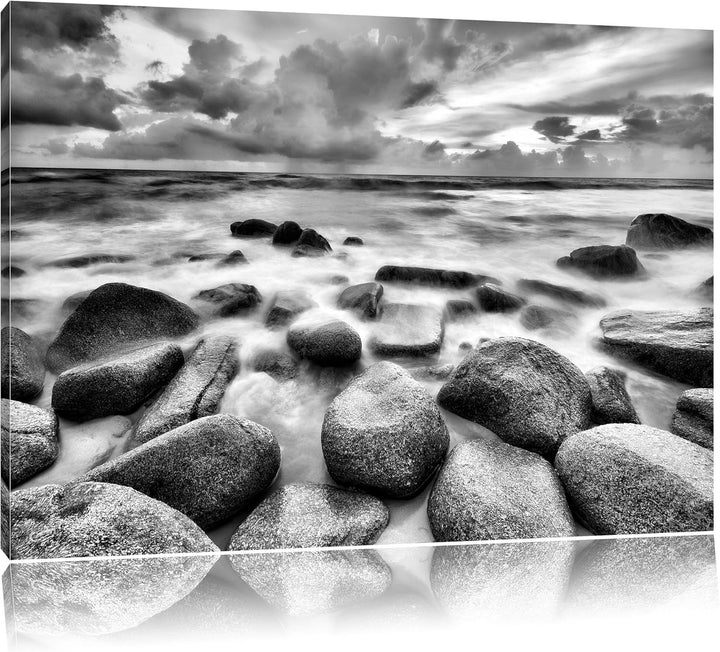 Pixxprint Romantisches Meer / 100x70cm Leinwandbild bespannt auf Holzrahmen/Wandbild Kunstdruck Deko