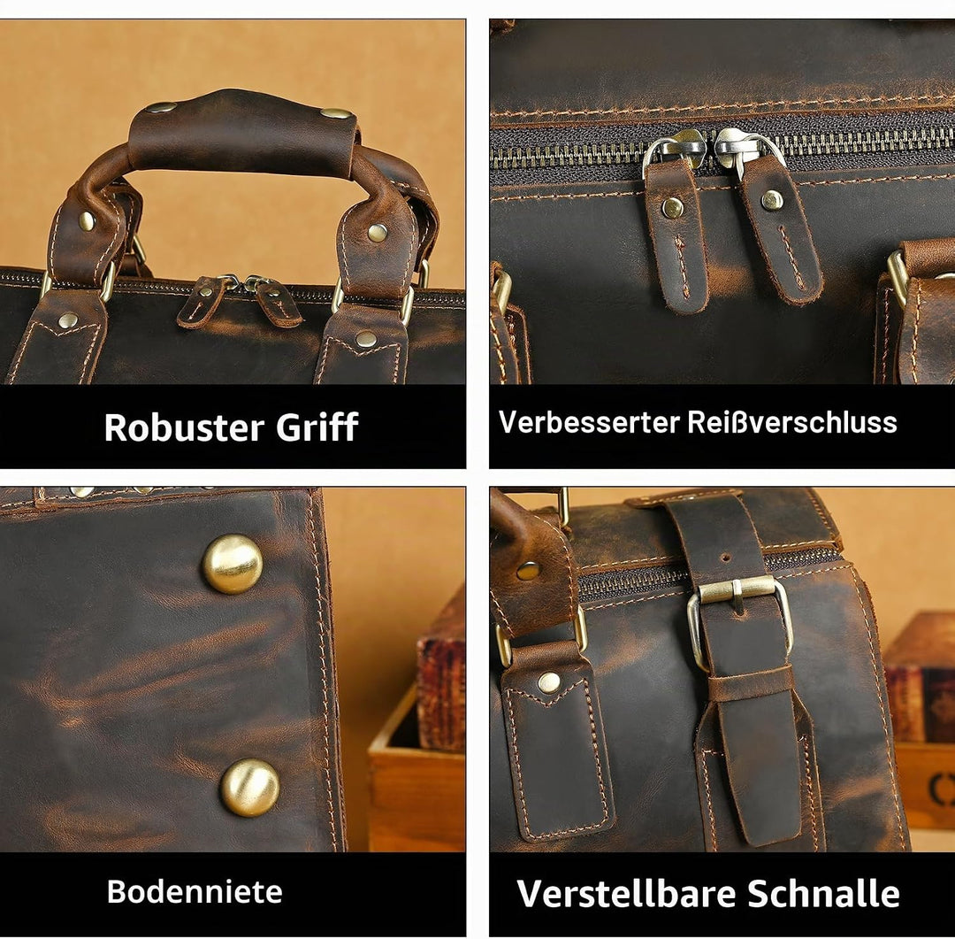 Wasserabweisend Canvas Crazy Horse Leder Reisetasche 35L Trim Unisex Handgepäck Weekender Tasche Spo