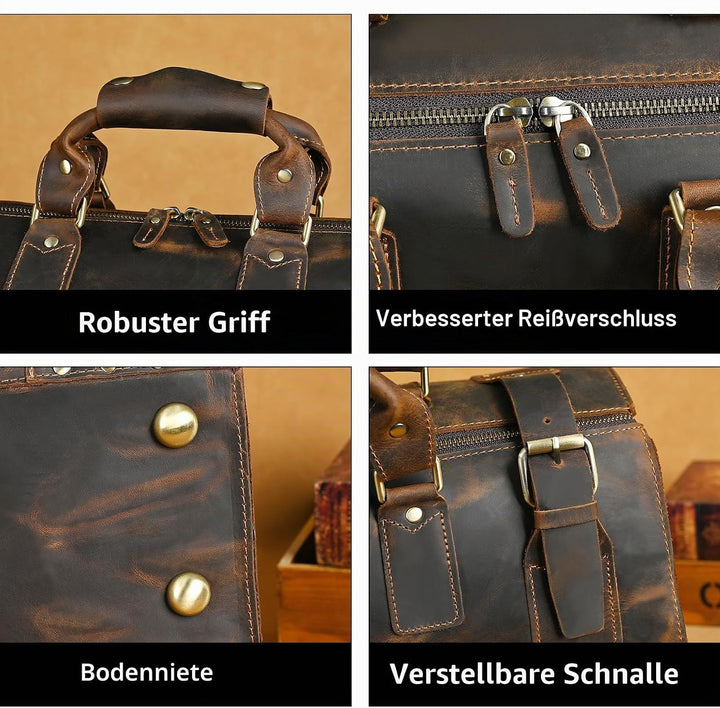 Wasserabweisend Canvas Crazy Horse Leder Reisetasche 35L Trim Unisex Handgepäck Weekender Tasche Spo