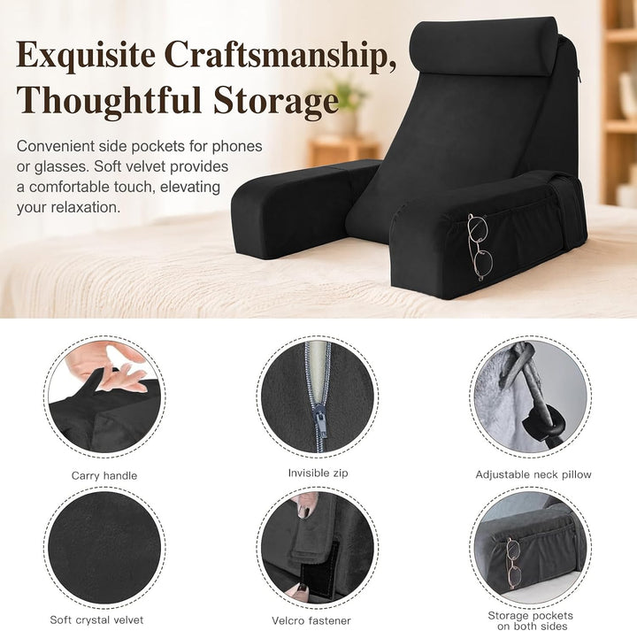 Rückenkissen für Bett und Sofa, Lesekissen mit abnehmbaren Armlehnen und Kopfkiseen, Ergonomisches R