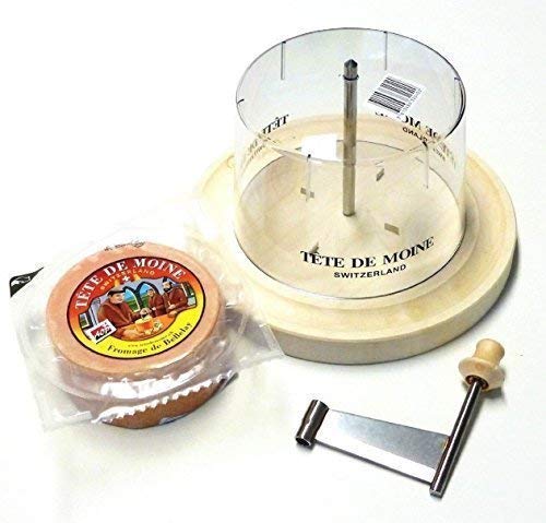Girolle Original Swiss Made Set Käsehobel aus Ahornholz mit Halber Laib Tete de Moine Käse Mönchskop