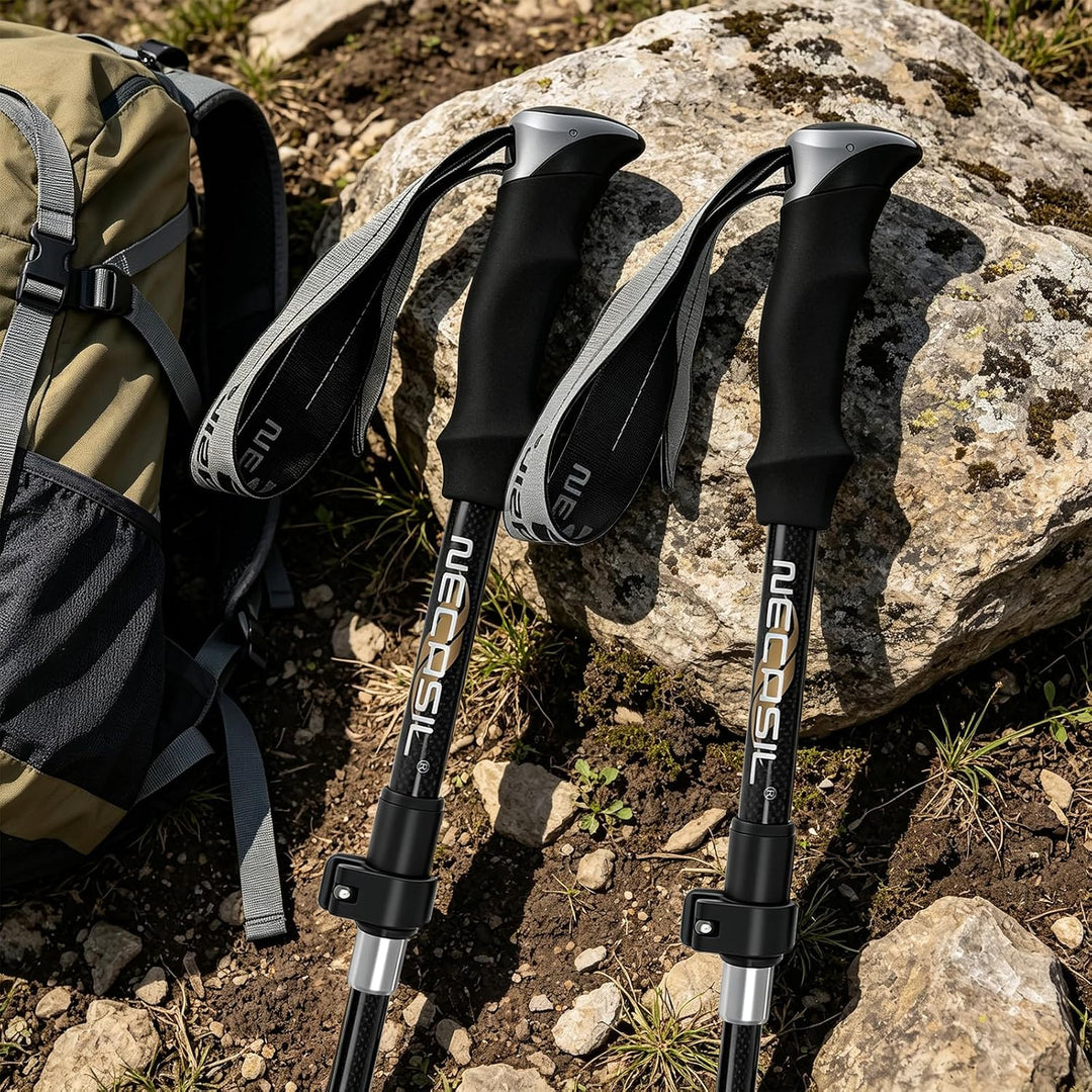 Premium Carbon Wanderstöcke Ultraleicht, Verstellbare Trekkingstöcke 107-125cm mit Korkgriff &amp; Eva-V