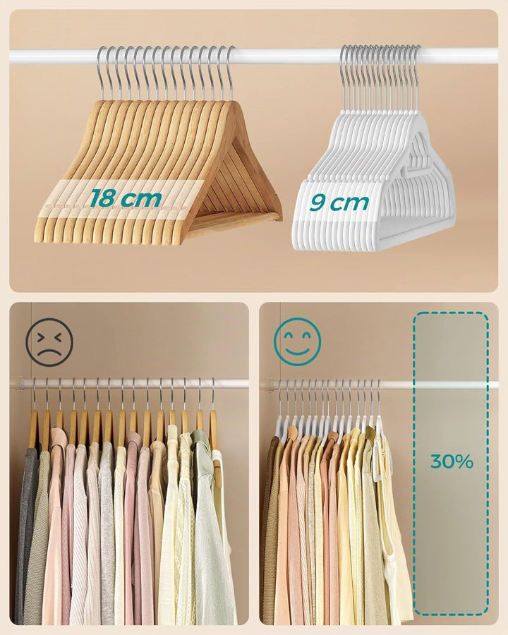 SONGMICS Kleiderbügel Samt, 20er Set, Bügel, rutschfest, kleine Stange für Krawatten, 360° drehbarer