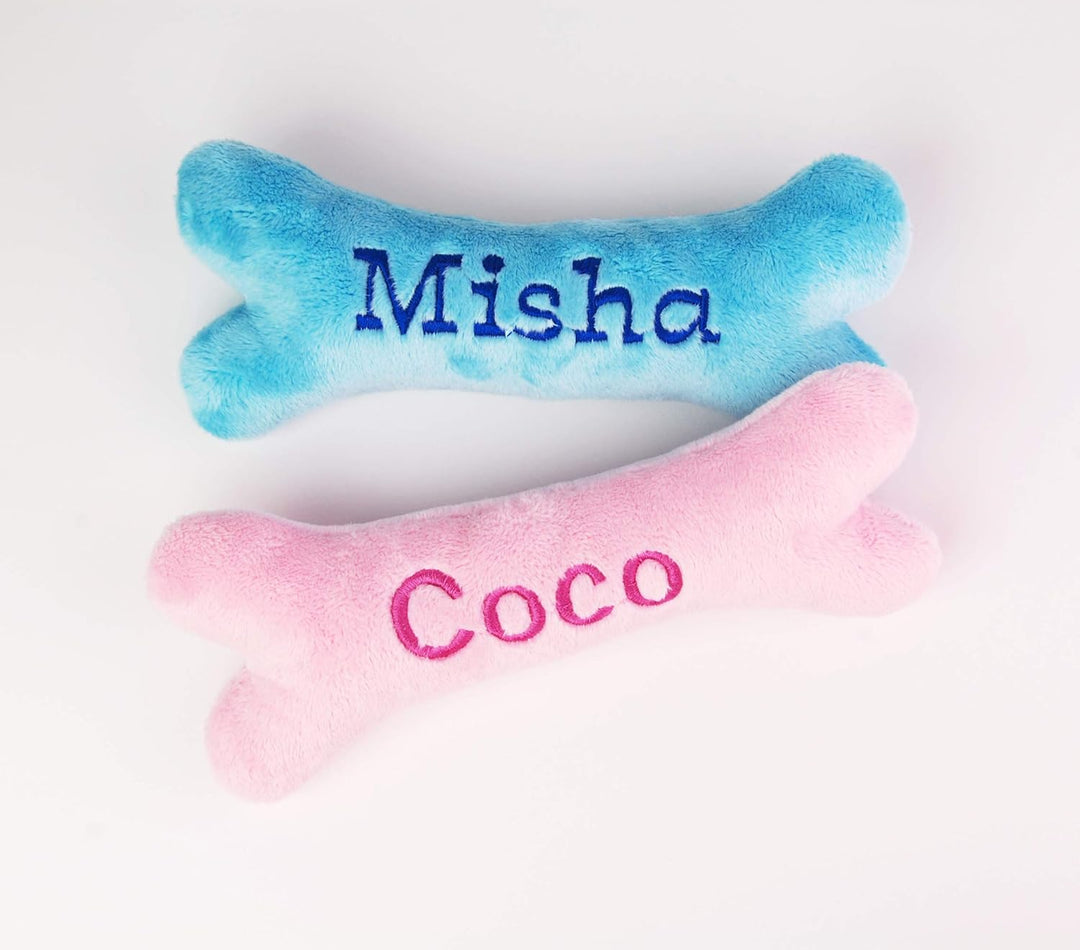 Generisch Personalisiertes Hundespielzeug Knochen mit Name – Welpengeschenk aus weichem Minky Plüsch