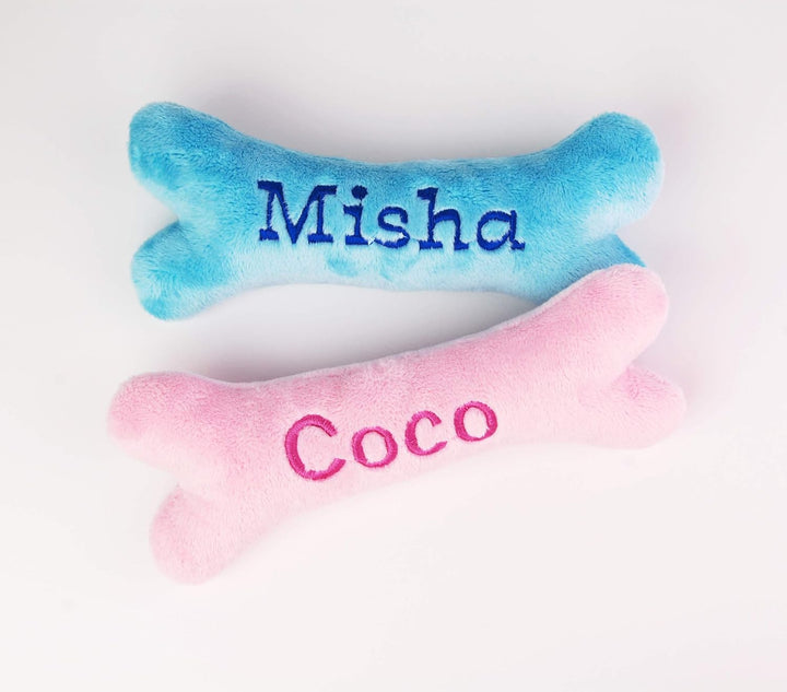 Generisch Personalisiertes Hundespielzeug Knochen mit Name – Welpengeschenk aus weichem Minky Plüsch