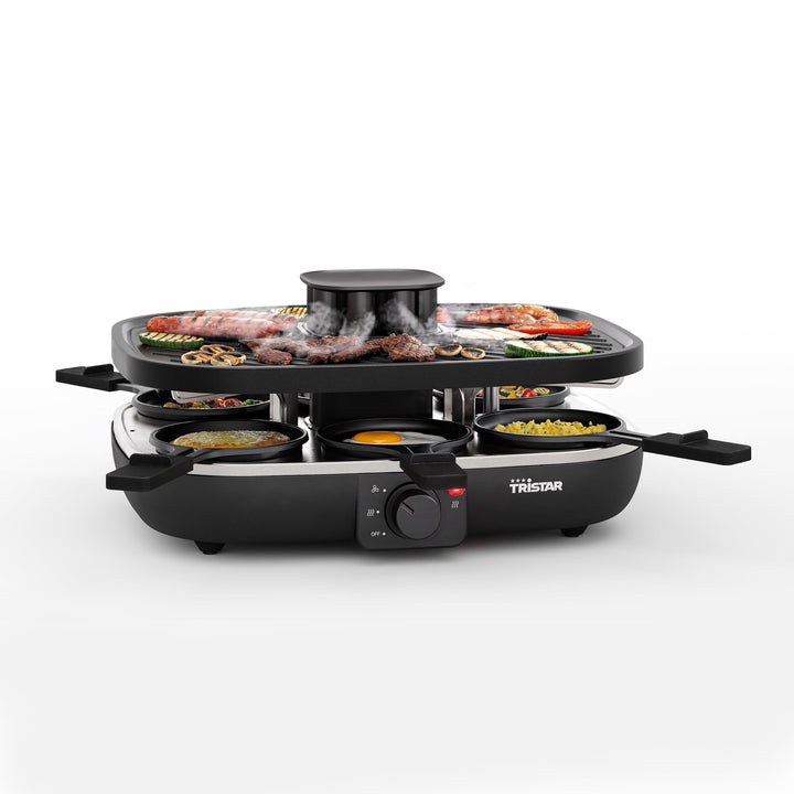 Tristar Raclette Clean Air, 1100 W, Für 6 Personen, Luftfiltersystem, Geruchsarm, Antihaft, PFAS-fre