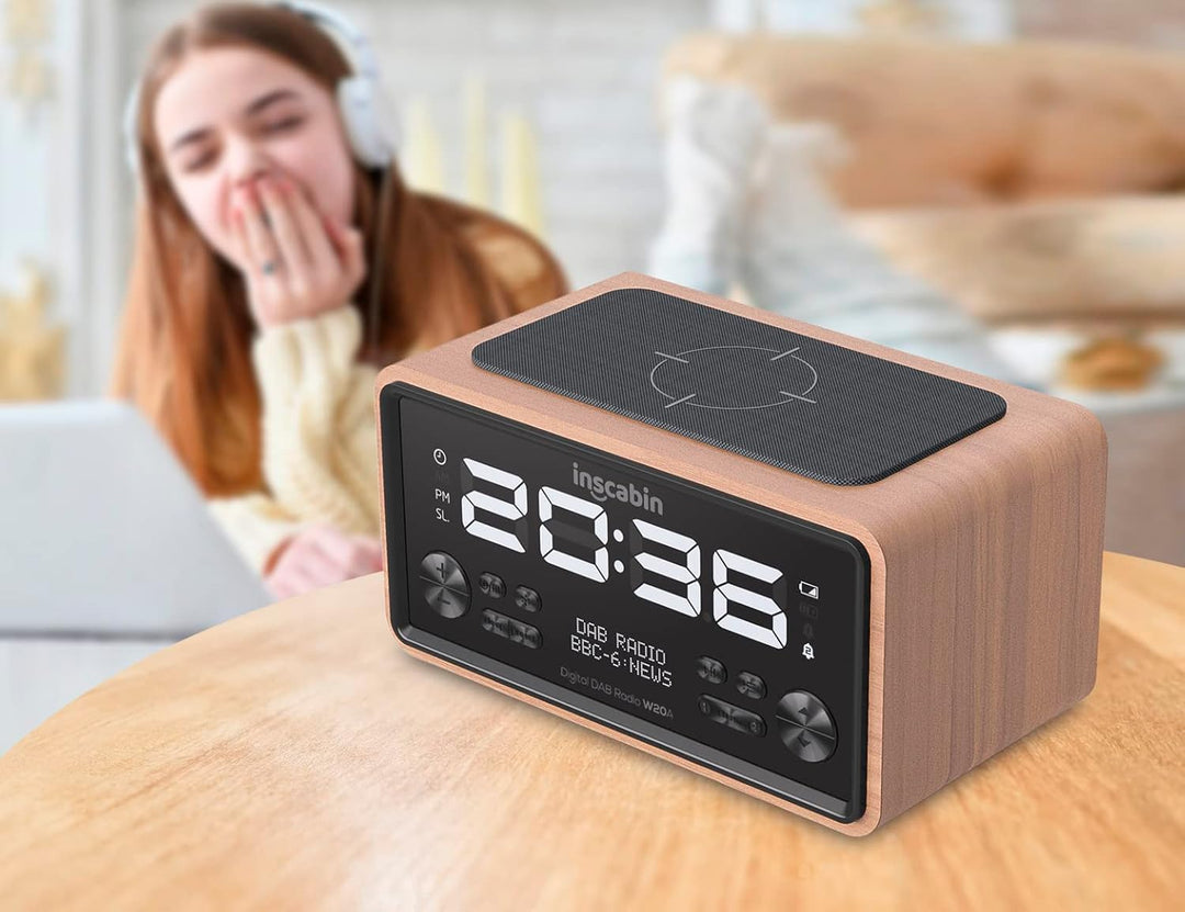 Inscabin W20A DAB/DAB+ FM Digital-Radiowecker mit Kabelloses Laden/grossem Bildschirm, tragbarer kab