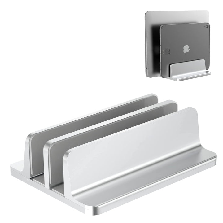 Vertikaler Laptop-Ständer, verstellbar, 2 Schlitze, Aluminium, Schreibtischhalterung (bis zu 43,9 cm