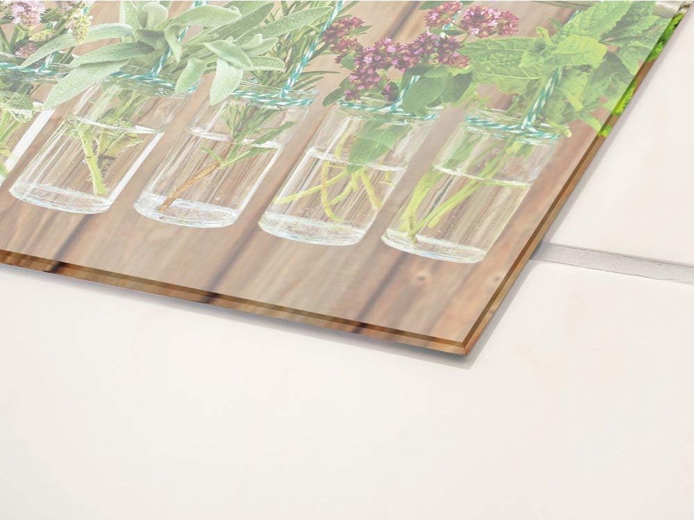 GRAZDesign Spritzschutz Küche Glas Frische Kräuter Braun Holz Optik, Küchenrückwand Glas für Herd un