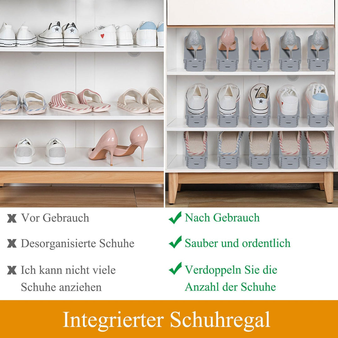 20 Stück Einstellbare Schuhregale, PP Doppelschicht Schuhe Organizer, rutschfest Schuhstapler, 3 Höh