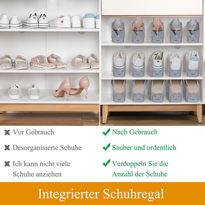 20 Stück Einstellbare Schuhregale, PP Doppelschicht Schuhe Organizer, rutschfest Schuhstapler, 3 Höh