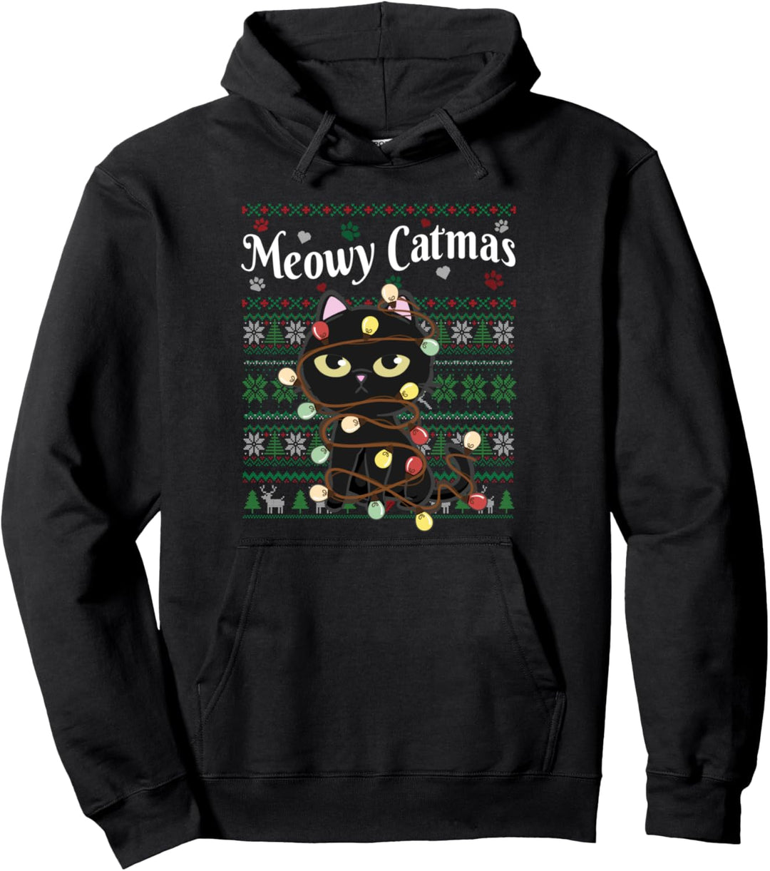 Meowy Catmas Cat Fairy Christmas Light Hässlicher Weihnachtspullover Pullover Hoodie