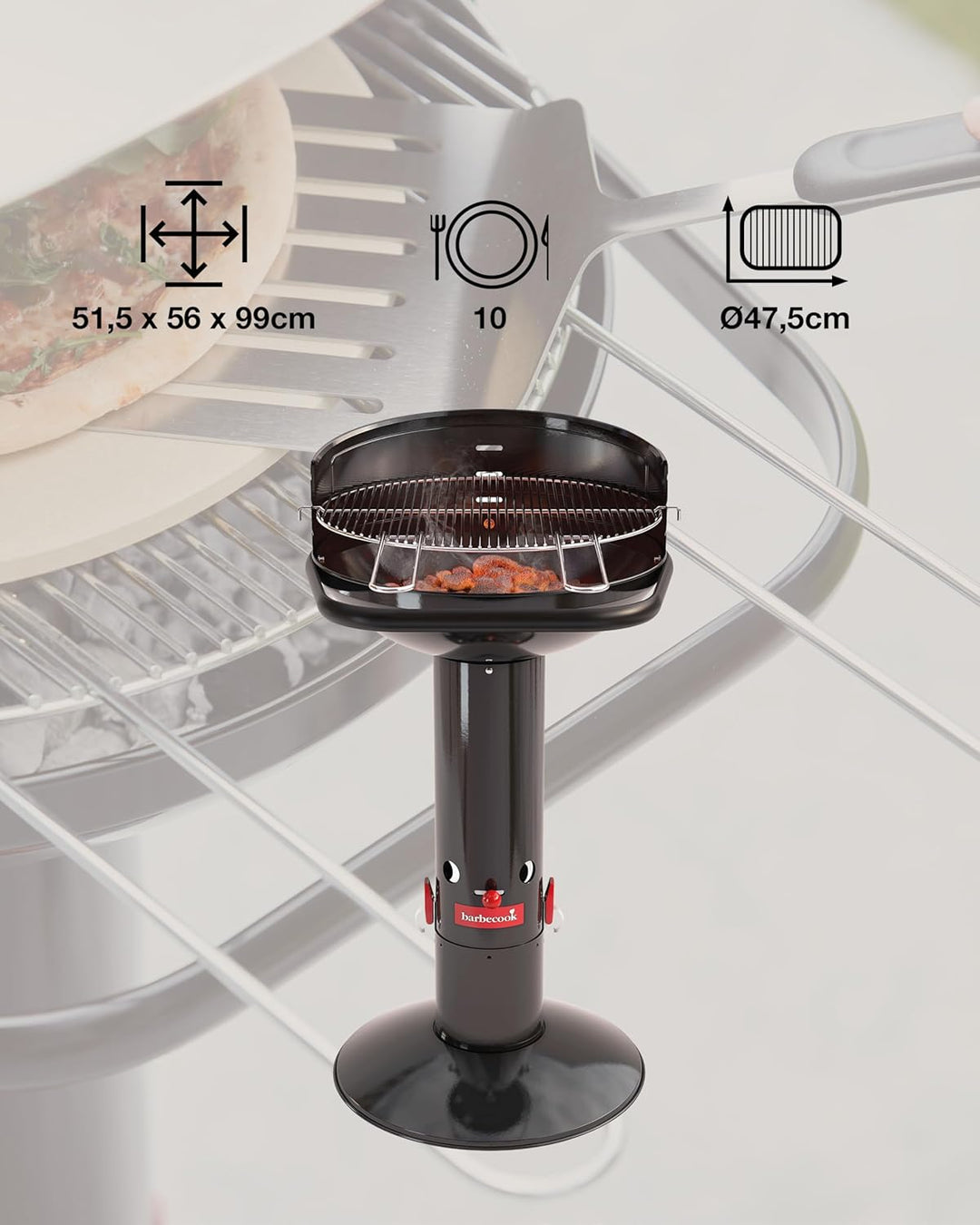 Barbecook Holzkohlegrill BBQ mit Windschutz, Säulengrill rund Standgrill mit Quick-Start und Quick-S