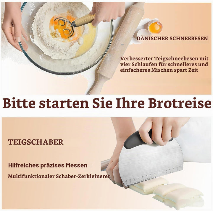 Sauerteig Starter Set, 650ml Gärglas, Klappbare Silikongärkörbe Rund Und Oval，30-Teilig Gärkorb Brot