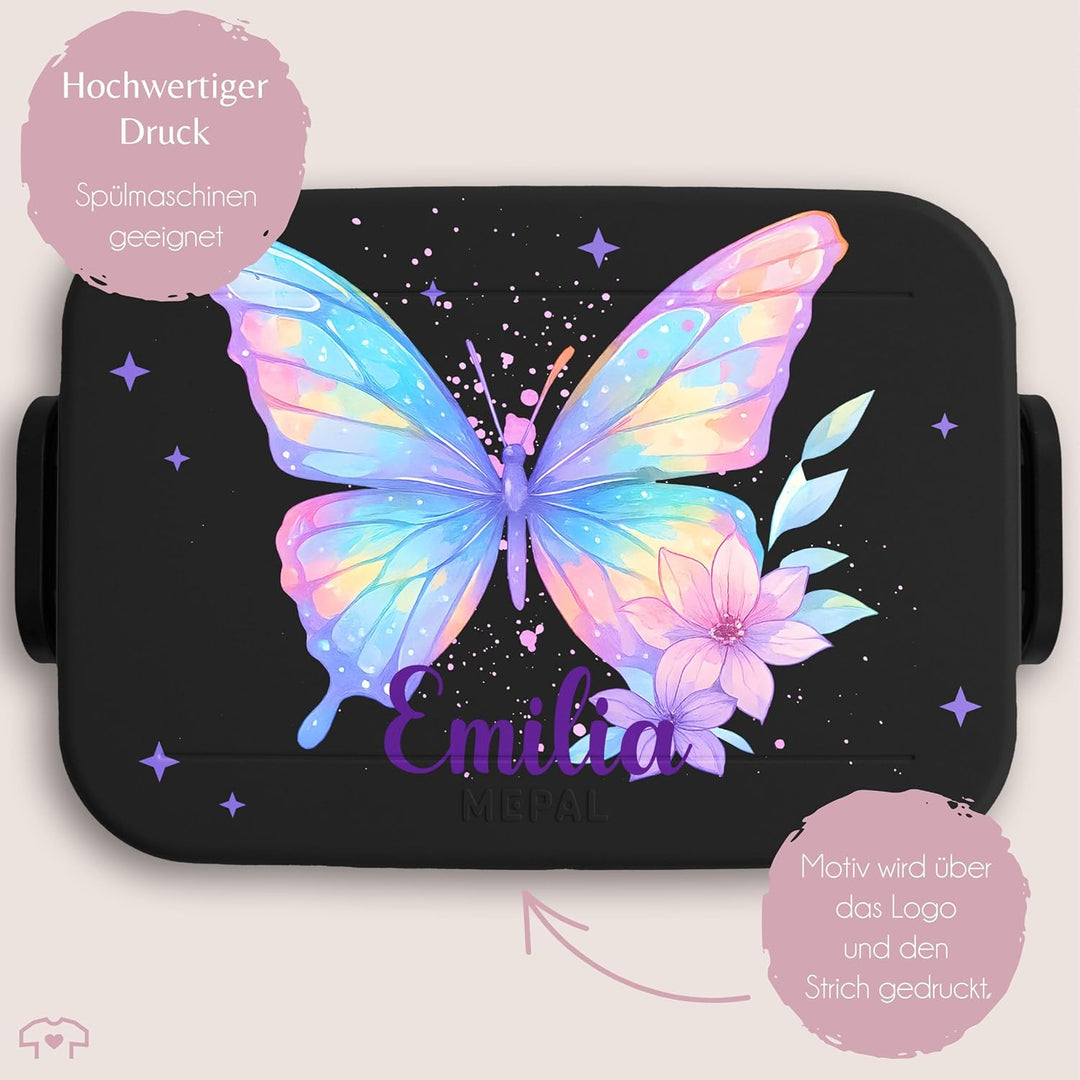 Kinder Bento Box Midi Lunchbox für Mepal Bentobox - Brotbox Schmetterling Schulkind Geschenk mit Nam