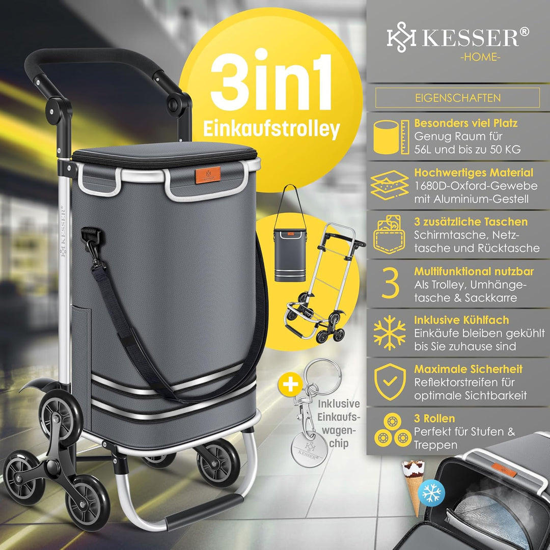 KESSER® Einkaufstrolley Treppensteiger mit Kühlfach klappbar mit 56L Kapazität und belastbar bis 50k