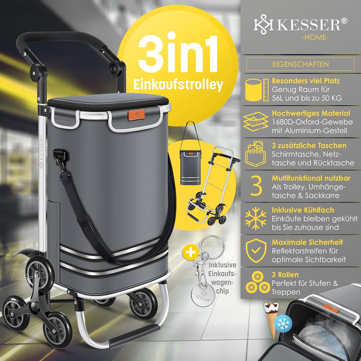 KESSER® Einkaufstrolley Treppensteiger mit Kühlfach klappbar mit 56L Kapazität und belastbar bis 50k