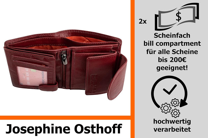 Josephine Osthoff Geldbörse Damen Wiener Schachtel, Platz für 11 Karten, Minibrieftasche mit Münzfac