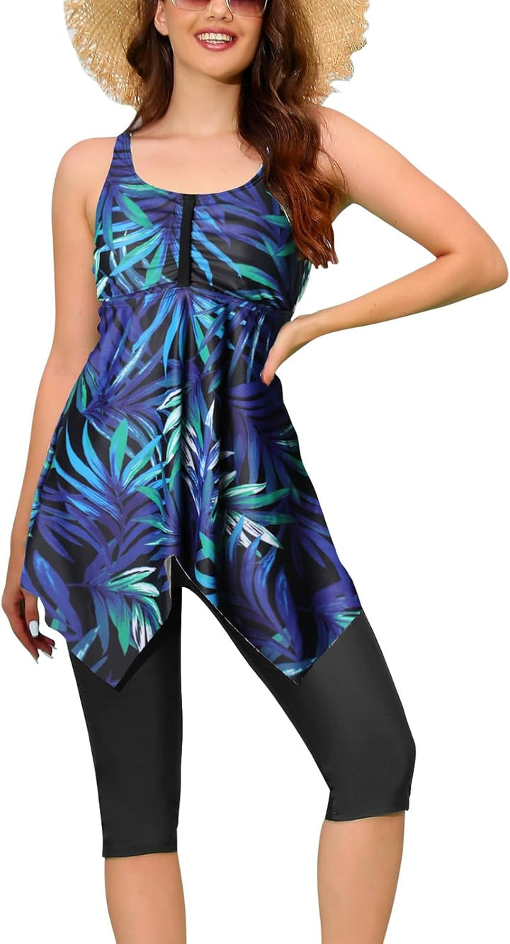 Ecupper Damen Zweiteilig Tankini Set Bademode Push up | Tankini Zweiteiler mit Push-up Effekt, mit B