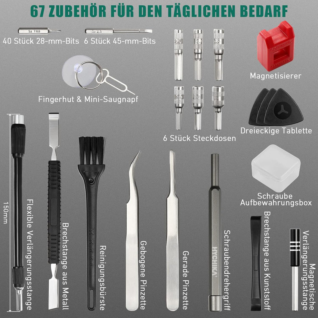 HYCHIKA Elektrischer Precision Schraubendreher Feinmechaniker Set, 67 in 1 Mini Feinmechaniker Werkz