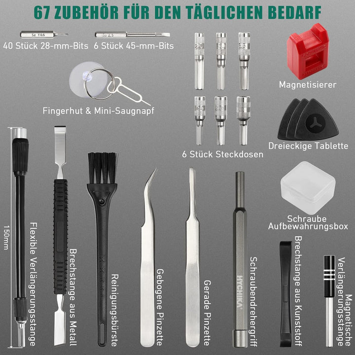 HYCHIKA Elektrischer Precision Schraubendreher Feinmechaniker Set, 67 in 1 Mini Feinmechaniker Werkz