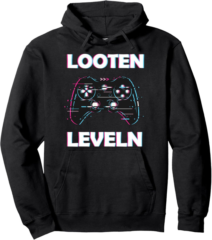 Looten Und Leveln Vaporwave Gamer Videospieler Spruch Pullover Hoodie