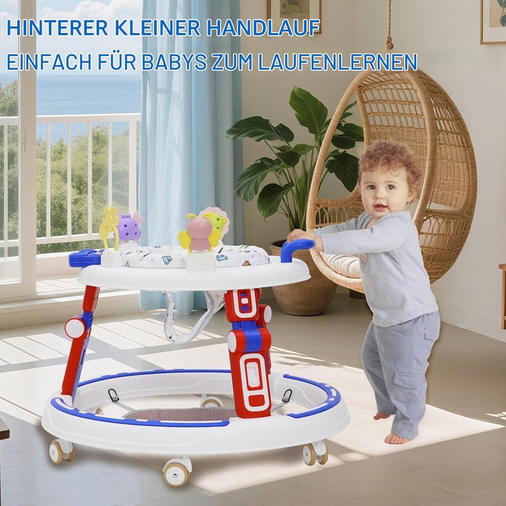 Lauflernhilfe Babywalker 5in1 mit Musikspielzeug, Fussstütze, 360-Grad-Stummschaltung, 6 Räder, 360°
