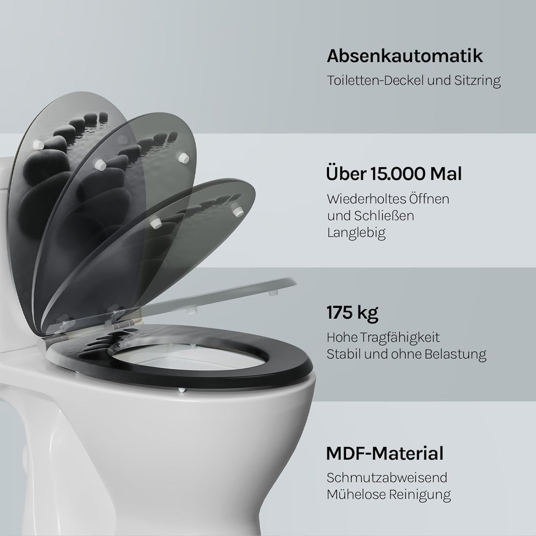 WOLTU #2 Premium WC-Sitz Toilettensitz mit Absenkautomatik, MDF Holzkern, Softclose Scharnier, Antib