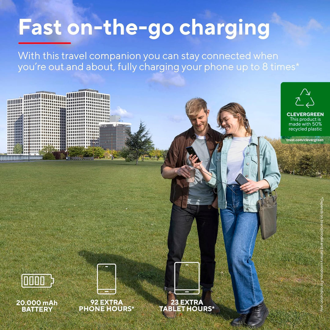 Trust Mobile Primo Powerbank Schnellladefunktion 20000 mAh, Nachhaltig, USB C Externer Akku, Tragbar
