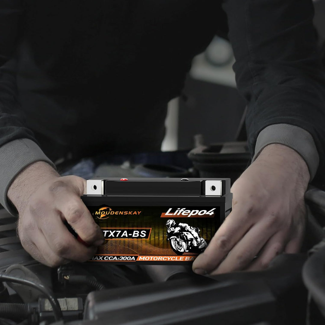 MOUDENSKAY Lithium Motorrad Batterie 12V Lithium Powersports Batterie mit BMS (YTX7A-BS 12.8V 3Ah 30