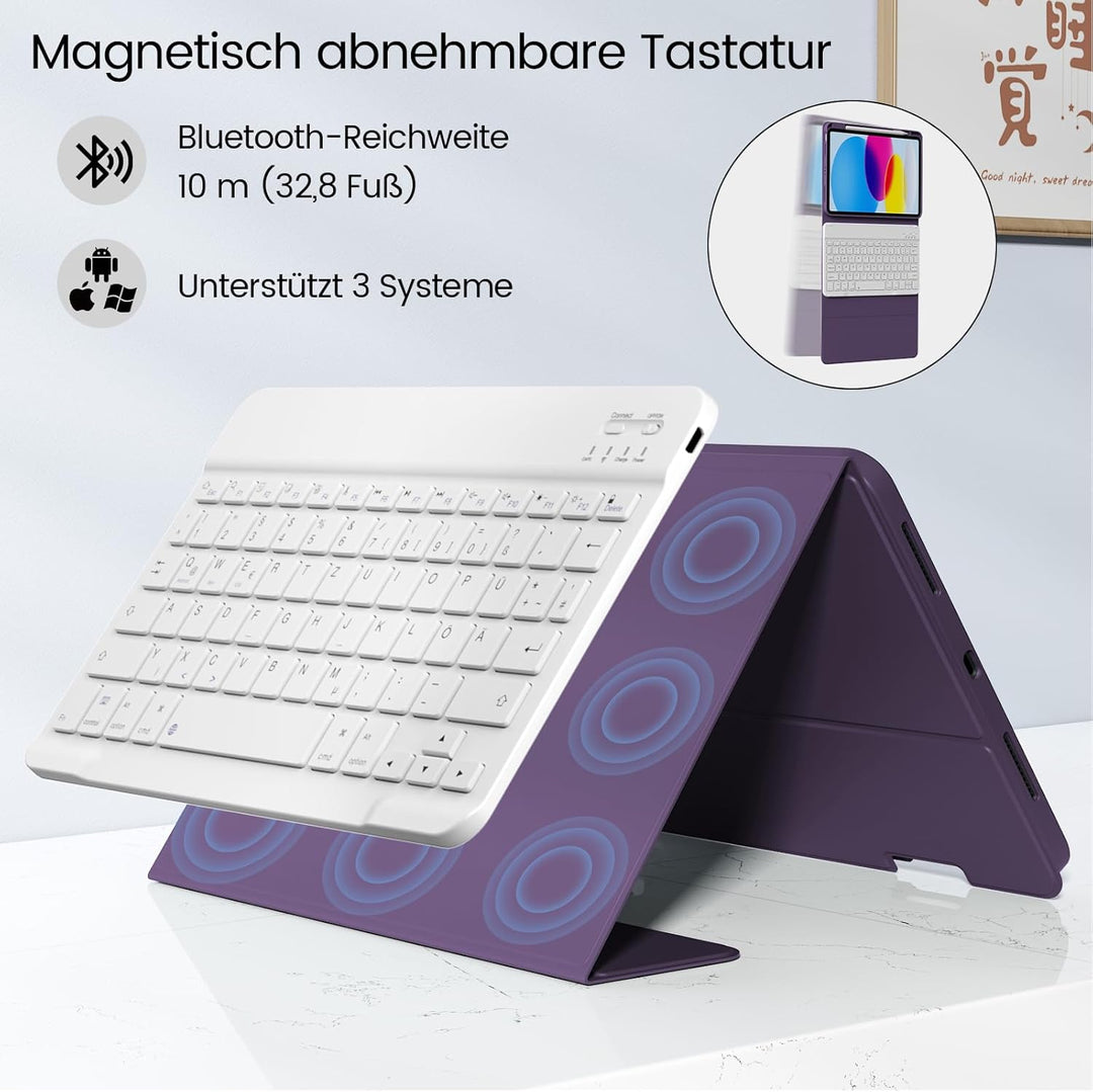 Hülle mit Tastatur für iPad A16 11 Generation 2025/10 Generation 2022(11/10.9 Zoll), Soft TPU Rücksc
