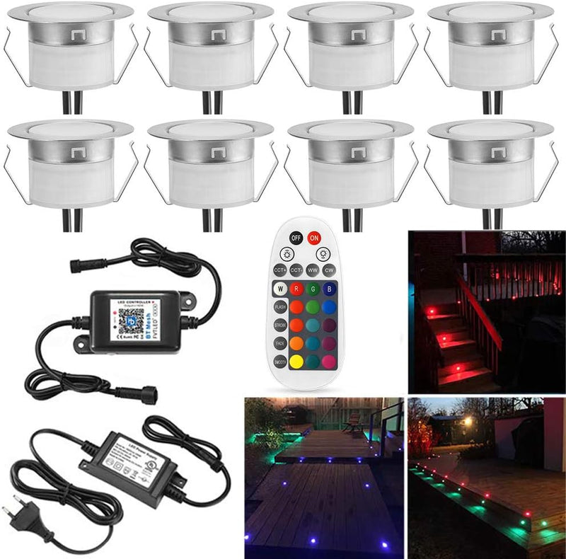 Bluetooth RGB Led Bodeneinbaustrahle Aussen 0.5W Ø45mm IP67 Wasserdicht LED Einbaustrahler Terrasse