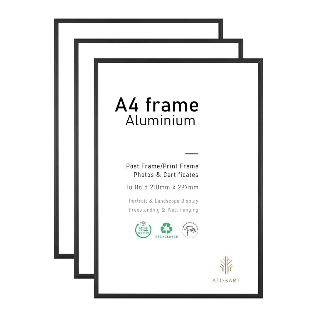 ATOBART A4-Fotorahmen, 3er-Pack-21x30cm schwarzer Bilderrahmen, Zertifikatsrahmen für Wandmontage od