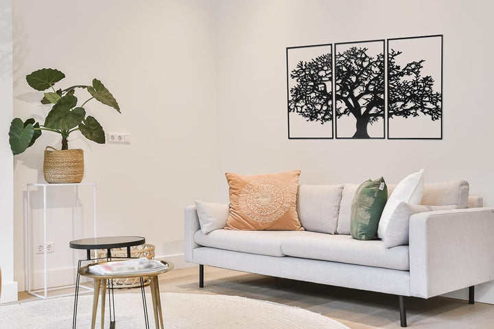 Kobolo Wandbild Wanddeko Metallbild - TREE - Metall - dreiteilig - schwarz - Baum Lebensbaum - XXL