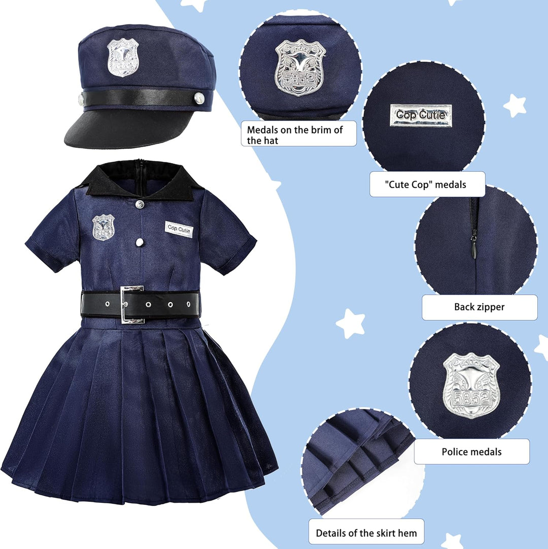 Sincere Party Mädchen Polizist Kostüm,Cutie Cop Dress Up Rollenspiel Set für Mädchen 4-6 Jahre, 4-6