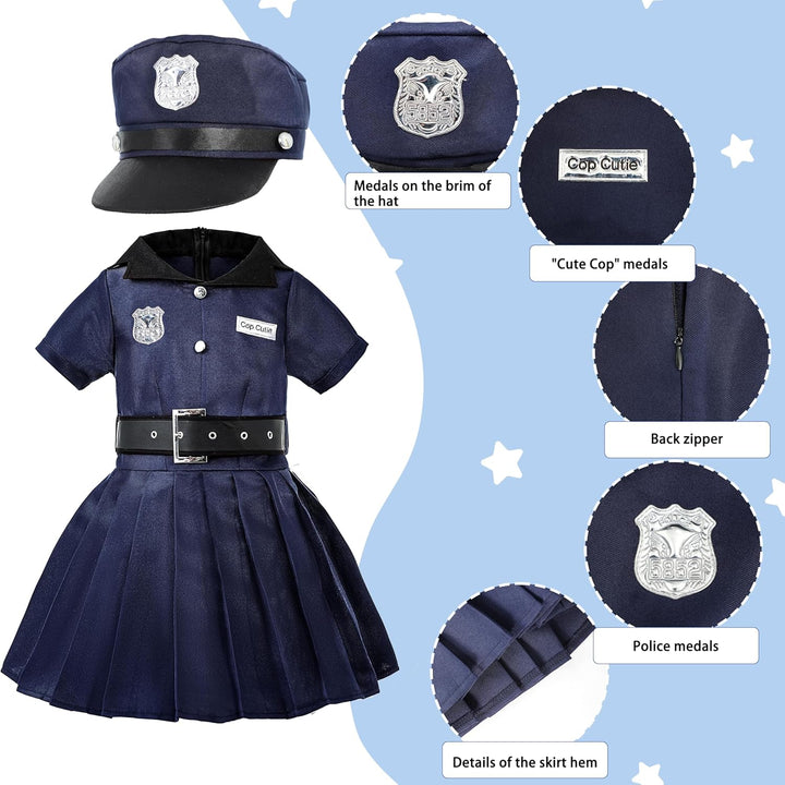 Sincere Party Mädchen Polizist Kostüm,Cutie Cop Dress Up Rollenspiel Set für Mädchen 4-6 Jahre, 4-6