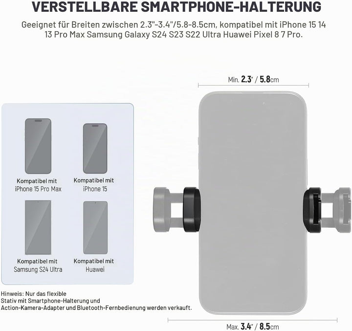 NEEWER Basic Stativ für iPhone mit Fernbedienung/Action Adapter/Telefonhalter, Telefon Stativ Stand