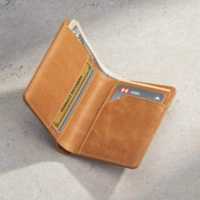 TORRO Herren Geldbörse - Premium-Echtleder-Geldbörse mit RFID-Schutz Slim Bi-Fold Hellbraun, Slim Bi