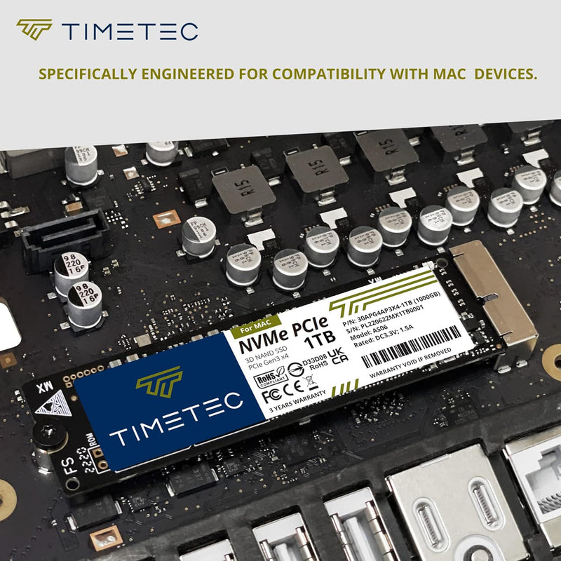 Timetec 1 TB(1000GB) MAC SSD NVMe PCIe Gen3x4 3D NAND TLC Lesen bis zu 1.900 MB/s Kompatibel mit App