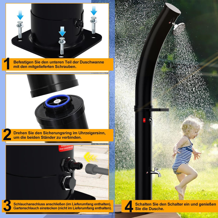 Solardusche 35L Bogen Solar Gartendusche warmes Wasser Bis Zu 60°C Ohne Stromanschluss Pooldusche Ca