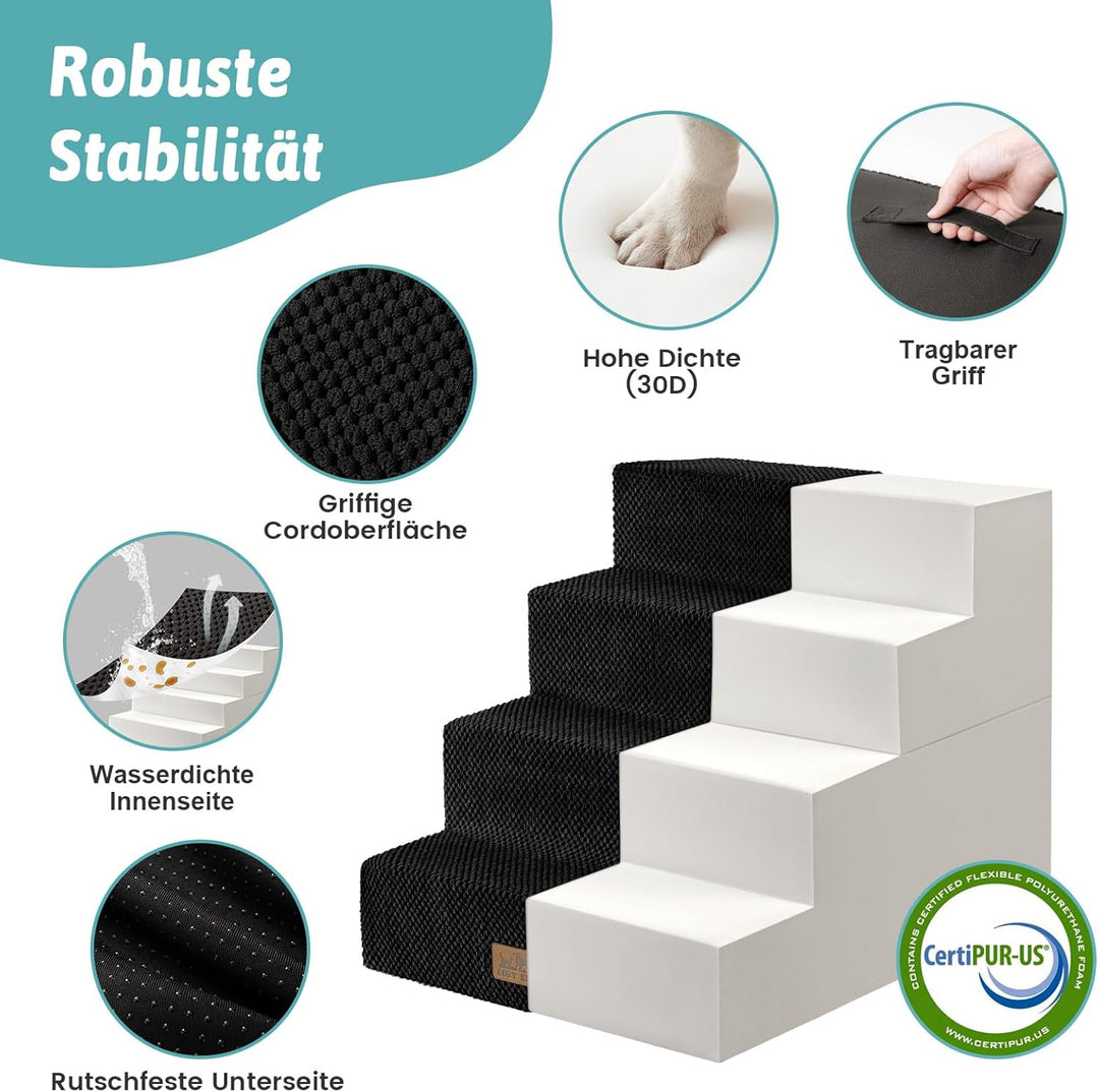 Hundetreppe 4 Stufen 45cm Hoch, 2-in-1 Hundetreppen für Kleine Hunde Alte Katzen, Faltbare Haustiert