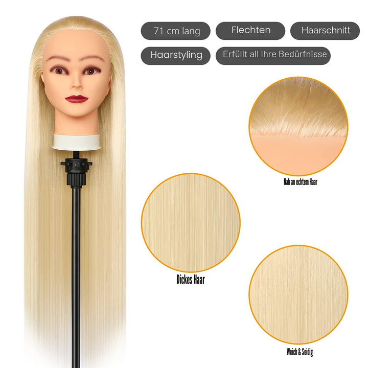 Trainingsköpfe, 28 inch Übungskopf Frisierkopf Friseur 100% Synthetikfaser-Haar Styling Kopf Frisier