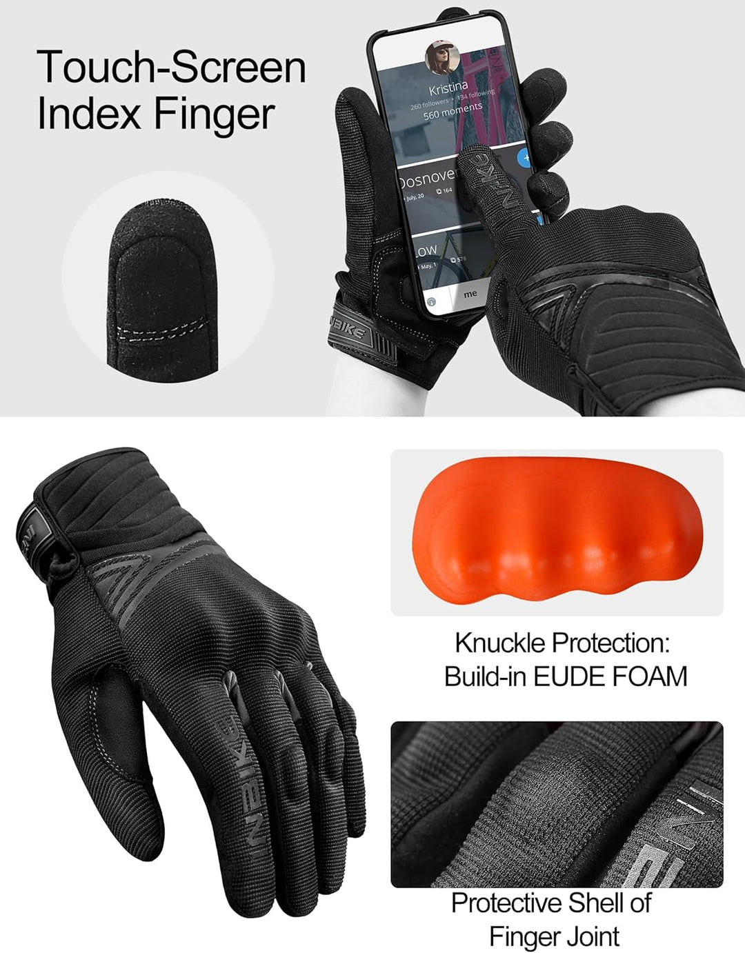 INBIKE Winter Motorradhandschuhe Wasserdicht Warm Winddicht mit Harter Schutz Motocross Motorrad Han