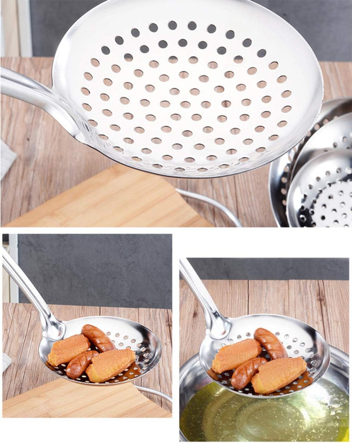 TENTA KITCHEN Dia 12CM Stainless Steel Skimmer/Slotted Spoon/Strainer Ladle with ABS Plastic Heat Re