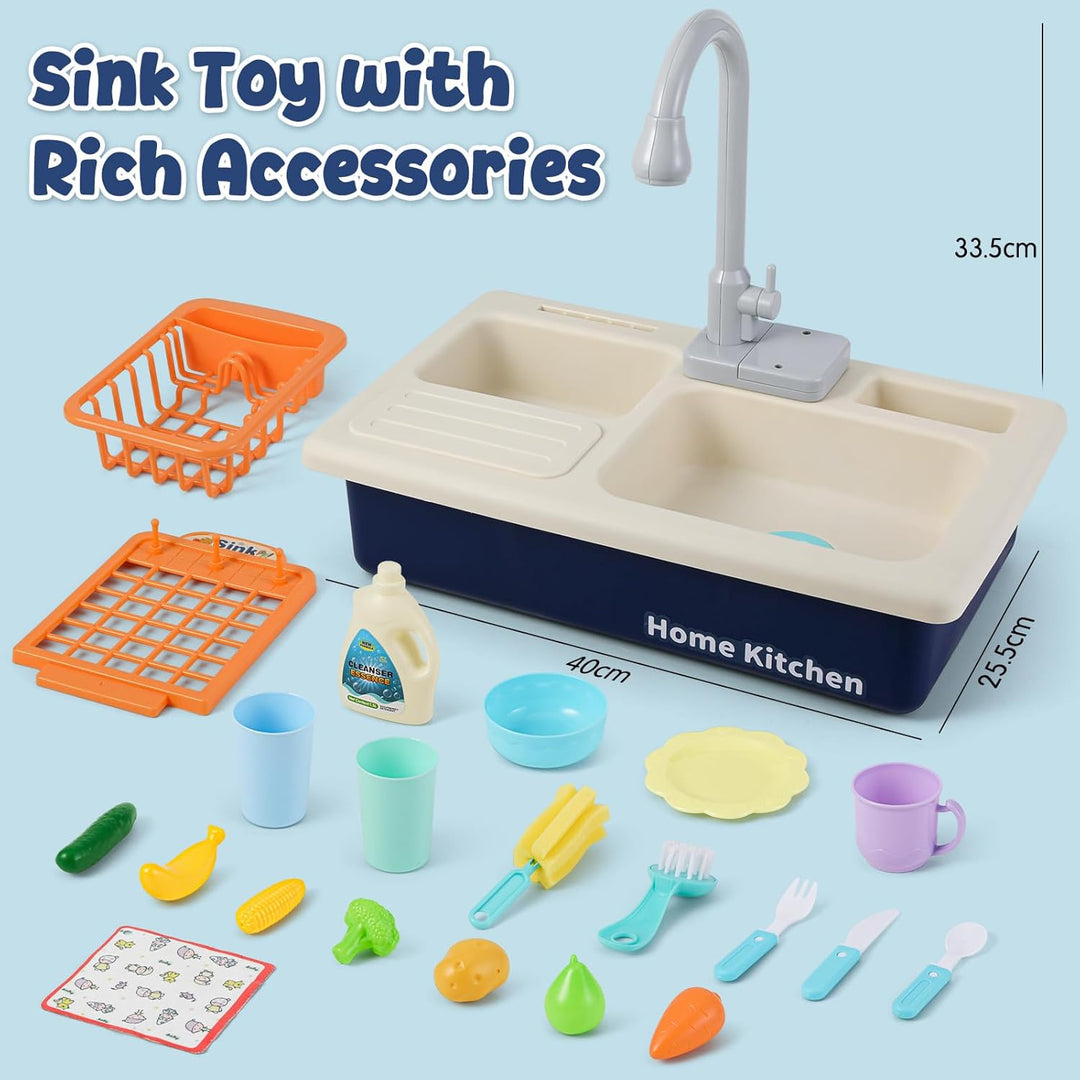 Mini Tudou Kinderwaschbecken Spielzeug,Spielspüle Spielzeug mit Automatischem Wasserzyklus-System, E